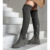 Gemre Green fabric boots with matte finish Scarlett | Shoptok.si