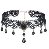SuperLove Vintage Lace Gemstone Bead Pendant Choker Black u