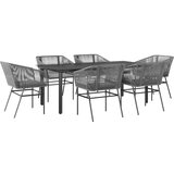  Vrtna garnitura - 6-dijelni vrtni blagovaonski set s jastucima poliratan i staklo Siva 200 x 100 x 74 cm 6 | shoptok.hr