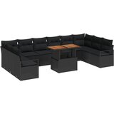 vidaXL Set vrtne sofe s jastučićima Crna ratan akacija, 2-sjedalna vrtna sofa s jastučićima Crna ratan | shoptok.hr