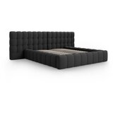 Micadoni Home Črna oblazinjena zakonska postelja s prostorom za shranjevanje z letvenim dnom 200x200 cm Mamaia – | Shoptok.si
