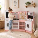 Ginger Home Velika dečija drvena kuhinja ugao sa sudoperom sa tekuc?om vodom, zvukom i svetlom, frižiderom, mikrotalasnom pec?nicom, mašino | Eponuda.com