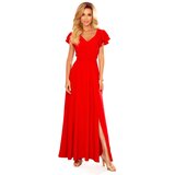 Numoco Long dress with a neckline and ruffles Cene