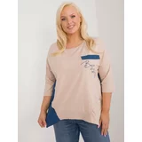 Fashion Hunters Beige women's blouse in a larger size with 3/4 sleeves