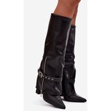 Boto Women's Slip-On Ankle Boots with Heel Decorative Strap Eco Leather Black Jolivine | Shoptok.si