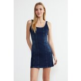 Trendyol Blue Stitch Detail Fitted Mini Denim Dress Cene