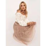 Fashionhunters Brown midi skirt with tulle