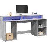  Radni stol s LED svjetlima siva boja hrasta 200x55x91 cm drveni | shoptok.hr