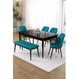 Hanah home trpezarijski set Pir, sto, 4 stolice i klupa, ploča u dekoru crnog mermera, tirkizna tkanina Babyface | Eponuda.com