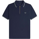 Fred Perry Crepe Pique Zip Neck Polo Shirt Dark Airforce Plava Cijene