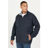 AC&Co / Altınyıldız Classics Men's Indigo Melange Oversize Wide Cut High Neck Cotton Patterned Sweatshirt Jacket