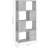 Ormarić za knjige / Paravan - Sobna pregrada boja betona 60x24x124 5 cm - Beton siva 1 60 x 24 x 124.5 cm | shoptok.hr