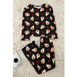 Trendyol Black 100% Cotton Avocado and Heart Patterned Knitted Pajama Set | Shoptok.si