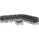 vidaXL Sjedeća garnitura za vrt 10 pcs Crna 70 x 70 x 32 cm Aluminij | shoptok.hr