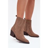Boto Suede Cowboy Ankle Boots Women's Heeled Insulated Khaki Dylira Cene
