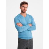 Ombre Elegant men's sweater with a v-neck - navy blue Cene