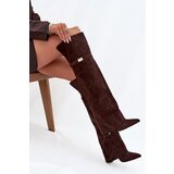 Boto Insulated boots with rolled top Over the knee block heel chocolate Serelle | Shoptok.si
