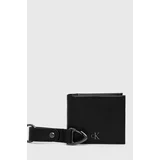 Calvin Klein Jeans Usnjena denarnica + obesek za ključe moški, črna barva
