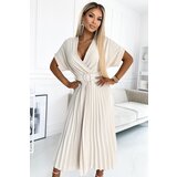 numoco basic Numoco pleated midi dress with neckline and wide belt | Shoptok.si
