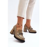 VINCEZA Green Patent Leather Pumps on Chunky Heel Terimene | Shoptok.si