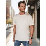 DStreet T-shirt męski z haftem cappuccino | Shoptok.si