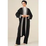 Bigdart 5865 Knitted Long Kimono with Embroidery - Black