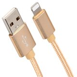X Wave USB kabl/USB 2.0(tip A)- LIGHTNING(iPHONEkompatibilni)/dužina 2m/3A/Aluminium/zlatni upleten ( USB za iPhone 2m 3A Al /gold mesh ) USB za iPhone 2m 3A Al /gold mesh | Eponuda.com