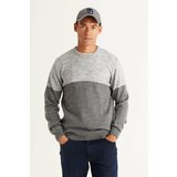 AC&Co / Altınyıldız Classics Men's Gray Melange Standard Fit Regular Cut Crew Neck Colorblok Patterned Knitwear Sweater. Cene