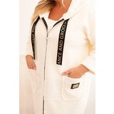 Kesi Włoski Plus Size women's coat made of faux fur with a hood and pockets ecru | Shoptok.si