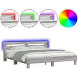 Okvir kreveta s uzglavljem LED siva boja hrasta 200x200 cm | shoptok.hr