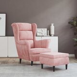 vidaXL Fotelja s krilnim naslonom i tabureom ružičasta baršunasta | shoptok.hr