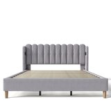 Lumor Postelja 180x200 cm oblazinjena z lanom - z polnilnimi priključki in letvičastim okvirjem - siva, (22150978) | Shoptok.si