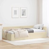  Kutni okvir kreveta s uzglavljem Krema 90 cm x 190 cm tkanina | Shoptok.si