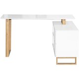 Venda kotna pisalna miza les, leseni material bela, barve hrasta | Shoptok.si