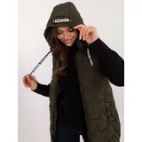 Fashion Hunters Khaki long women's vest with detachable hood