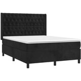 vidaXL Box spring postelja z vzmetnico LED črna 140x200 cm žamet | Shoptok.si
