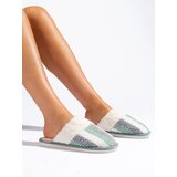 Shelvt Warm white and green striped slippers | Shoptok.si