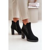 Boto Warm Women's Ankle Boots With High Heel And Embroidery Black Verissae | Shoptok.si