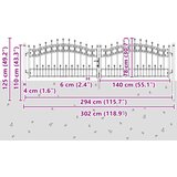  Vrata za ogradu KAMPEN s kopljem na vrhu crna 302 x 78 cm čelična | shoptok.hr