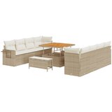 vidaXL 11-delna sedežna garnitura za vrt z blazinami Bež Poly Rattan Akacija, 3-delni vrtni jedilni set z blazinami Bež Poly Rattan Akacija Cene