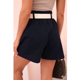 Kesi Włoski Women's high-waisted shorts with a belt navy blue | shoptok.hr