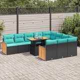  11-dijelni set vrtnih sofa poliratan i bagrem s jastucima crni | Eponuda.com