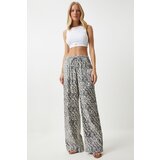 Women's Gray Cream Leopard Patterned Palazzo Trousers