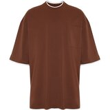 Trendyol Men's Brown Oversize Pocket Piece Detailed 100% Cotton T-Shirt Cene