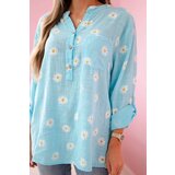 Kesi Włoski Linen Women's Blouse with Floral Pattern, Long Sleeves, and Buttons Mint | Shoptok.si