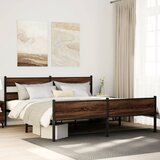 vidaXL Kovinski posteljni okvir brez vzmetnice rjavi hrast 180x200 cm Cene