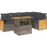 Maison Chic Seti vrtnega pohištva - Vrtna garnitura - Vrtni pohištvo set z blazinami 6-delna siv ratan/akacija, (21796547) | Shoptok.si
