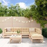 Maison Chic Seti vrtnega pohištva - Vrtna garnitura - Vrtni pohištvo set 7-delna z blazinami bela trdna borovina, (21804662) | Shoptok.si