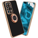 Cadorabo Huawei v sijajnem črni barvi - Zlato z obročem silikonski/TPU ovitek z zaščito pred kamero in držalo magnetnega avtomobila, (20602712) | Shoptok.si