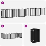 vidaXL Ograda za pse z vrati zložljiva 15 panelov črna 750 cm les | Shoptok.si